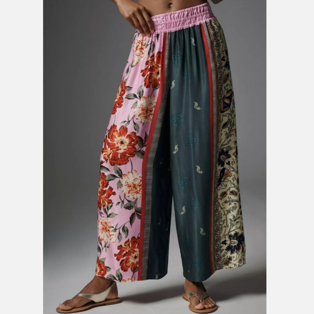 Anthropologie The Somerset Pull-On Pants Printed Silky Edition Wide Leg XS NWT - Picture 2 of 6